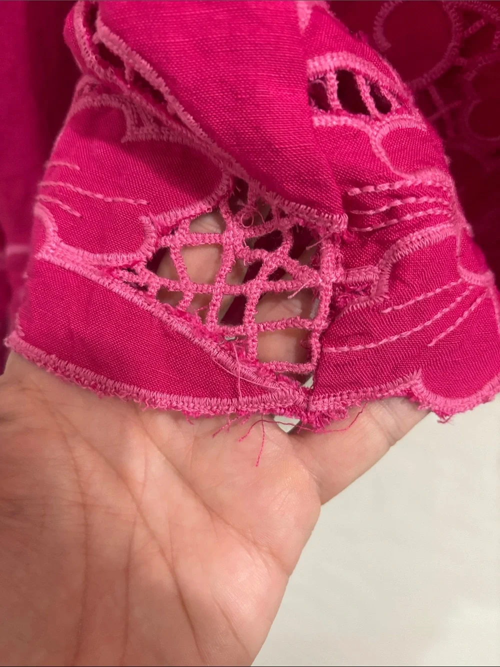Anthropologie Women's Embroidered Long Sleeve Top - Fuchsia Pink